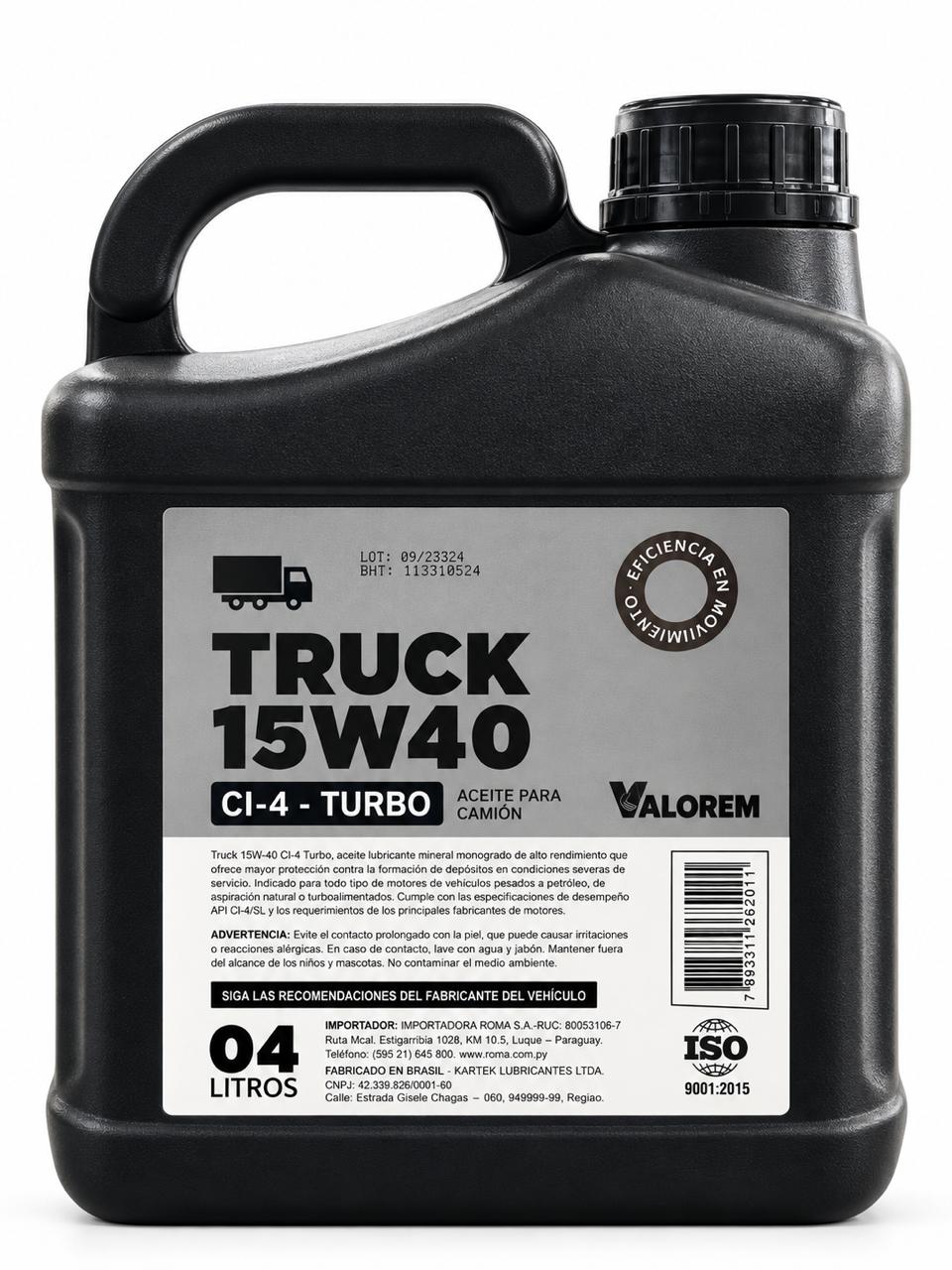 VALOREM TRUCK SAE 15W40 CI4. 4X4 LT.