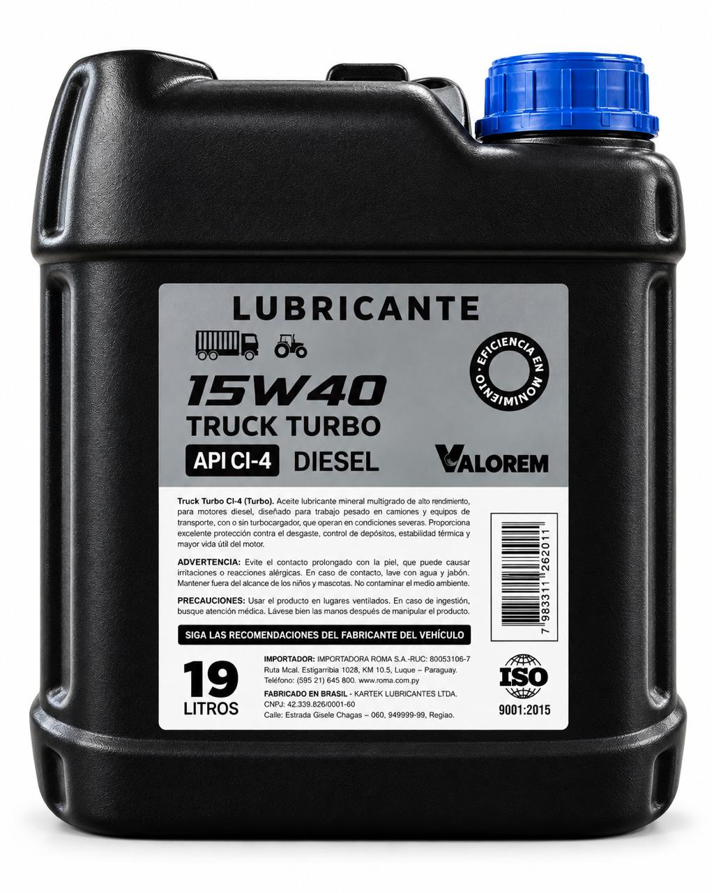 VALOREM TRUCK SAE 15W40 CI4. BIDON 19 LT.