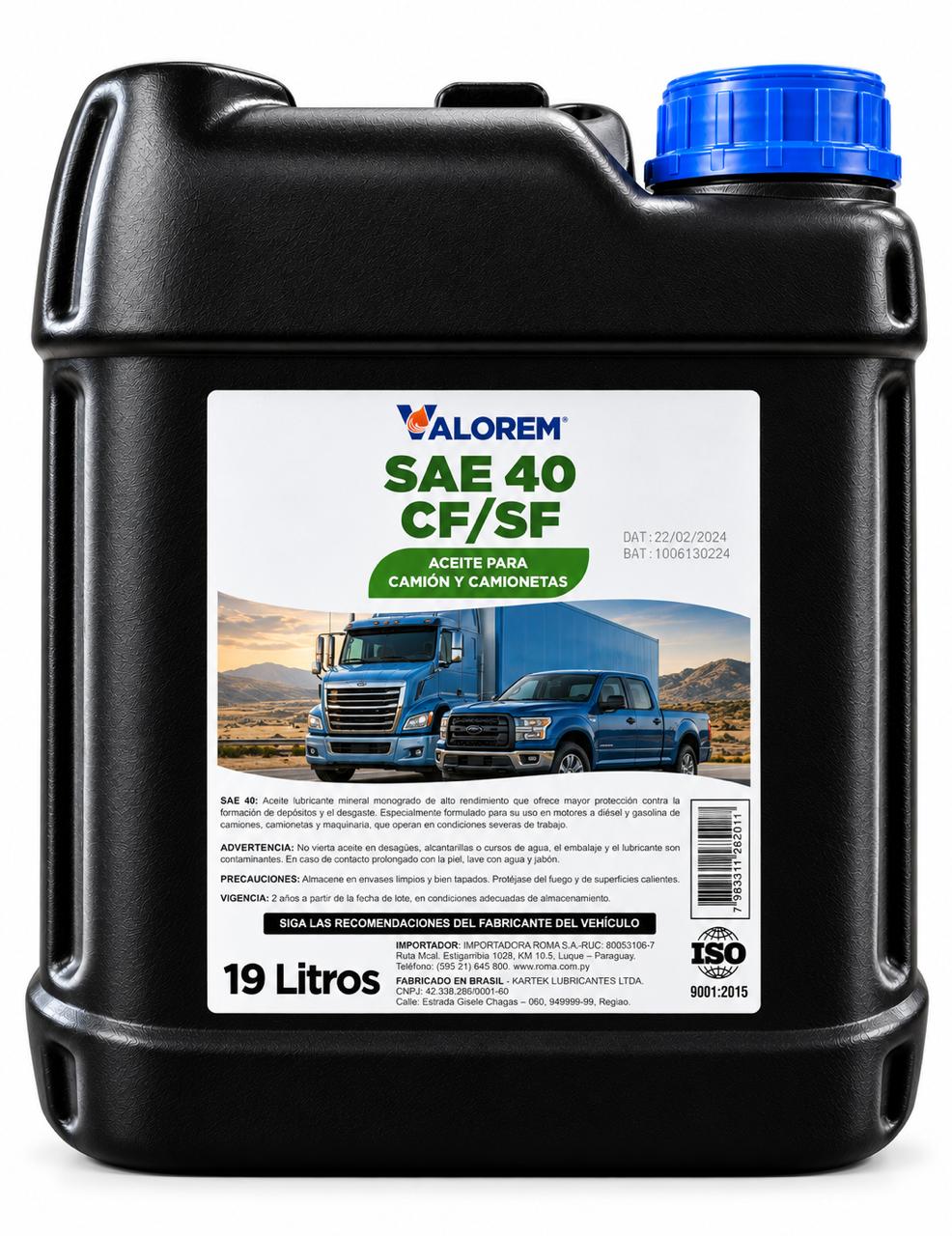 VALOREM LOK SAE 40. API CF/SF BBNA 19 LT.